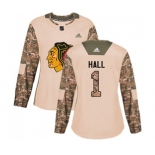 Women Adidas Chicago Blackhawks #1 Glenn Hall Authentic Camo Veterans Day Practice NHL Jersey