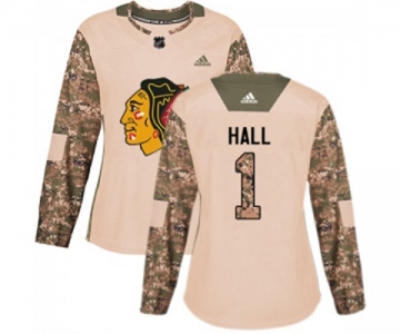 Women Adidas Chicago Blackhawks #1 Glenn Hall Authentic Camo Veterans Day Practice NHL Jersey