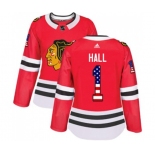 Women Adidas Chicago Blackhawks #1 Glenn Hall Authentic Red USA Flag Fashion NHL Jersey