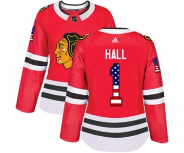 Women Adidas Chicago Blackhawks #1 Glenn Hall Authentic Red USA Flag Fashion NHL Jersey