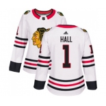 Women Adidas Chicago Blackhawks #1 Glenn Hall Authentic White Away NHL Jersey