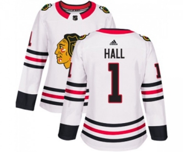 Women Adidas Chicago Blackhawks #1 Glenn Hall Authentic White Away NHL Jersey