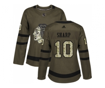 Women Adidas Chicago Blackhawks #10 Patrick Sharp Green Salute to Service Stitched NHL Jersey