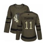 Women Adidas Chicago Blackhawks #11 Cody Franson Authentic Green Salute to Service NHL Jersey