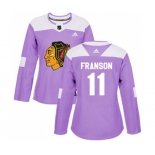 Women Adidas Chicago Blackhawks #11 Cody Franson Authentic Purple Fights Cancer Practice NHL Jersey