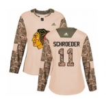 Women Adidas Chicago Blackhawks #11 Jordan Schroeder Authentic Camo Veterans Day Practice NHL Jersey