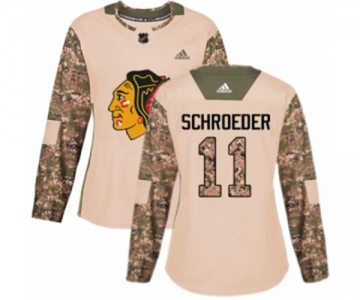 Women Adidas Chicago Blackhawks #11 Jordan Schroeder Authentic Camo Veterans Day Practice NHL Jersey