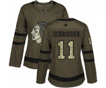 Women Adidas Chicago Blackhawks #11 Jordan Schroeder Authentic Green Salute to Service NHL Jersey