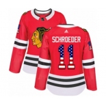 Women Adidas Chicago Blackhawks #11 Jordan Schroeder Authentic Red USA Flag Fashion NHL Jersey