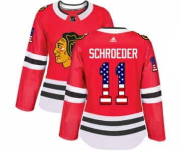 Women Adidas Chicago Blackhawks #11 Jordan Schroeder Authentic Red USA Flag Fashion NHL Jersey