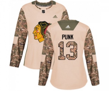 Women Adidas Chicago Blackhawks #13 CM Punk Authentic Camo Veterans Day Practice NHL Jersey