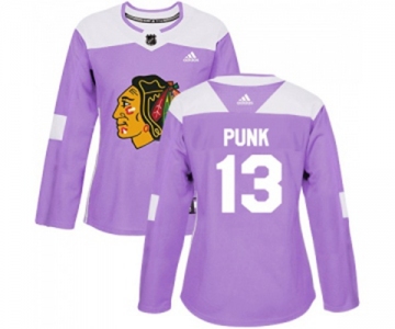 Women Adidas Chicago Blackhawks #13 CM Punk Authentic Purple Fights Cancer Practice NHL Jersey