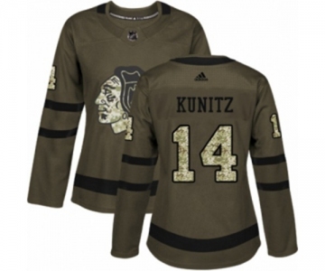 Women Adidas Chicago Blackhawks #14 Chris Kunitz Authentic Green Salute to Service NHL Jersey