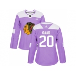 Women Adidas Chicago Blackhawks #20 Brandon Saad Purple Authentic Fights Cancer Stitched NHL Jersey