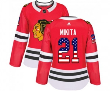 Women Adidas Chicago Blackhawks #21 Stan Mikita Authentic Red USA Flag Fashion NHL Jersey