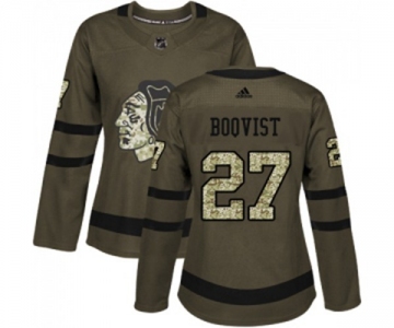 Women Adidas Chicago Blackhawks #27 Adam Boqvist Authentic Green Salute to Service NHL Jersey