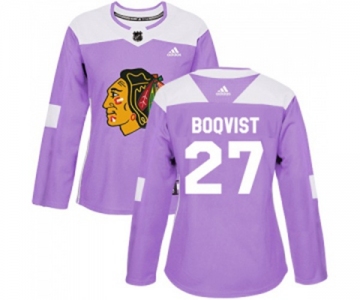 Women Adidas Chicago Blackhawks #27 Adam Boqvist Authentic Purple Fights Cancer Practice NHL Jersey