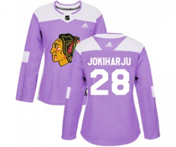 Women Adidas Chicago Blackhawks #28 Henri Jokiharju Authentic Purple Fights Cancer Practice NHL Jersey