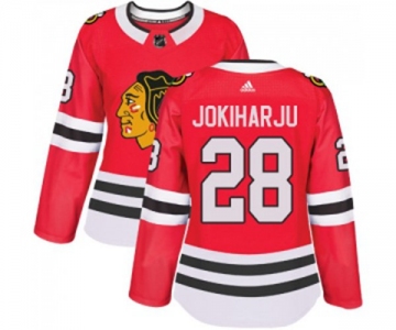 Women Adidas Chicago Blackhawks #28 Henri Jokiharju Authentic Red Home NHL Jersey