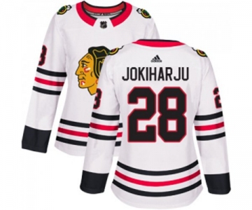 Women Adidas Chicago Blackhawks #28 Henri Jokiharju Authentic White Away NHL Jersey