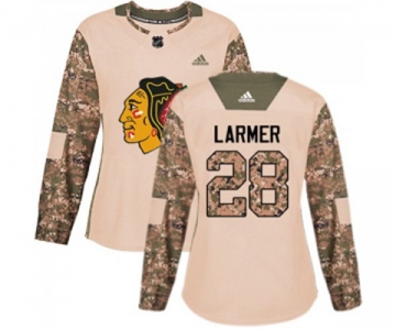 Women Adidas Chicago Blackhawks #28 Steve Larmer Authentic Camo Veterans Day Practice NHL Jersey