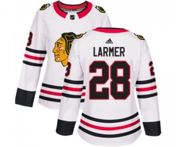 Women Adidas Chicago Blackhawks #28 Steve Larmer Authentic White Away NHL Jersey