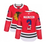 Women Adidas Chicago Blackhawks #3 Keith Magnuson Authentic Red USA Flag Fashion NHL Jersey