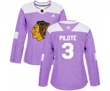 Women Adidas Chicago Blackhawks #3 Pierre Pilote Authentic Purple Fights Cancer Practice NHL Jersey