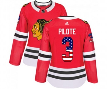 Women Adidas Chicago Blackhawks #3 Pierre Pilote Authentic Red USA Flag Fashion NHL Jersey