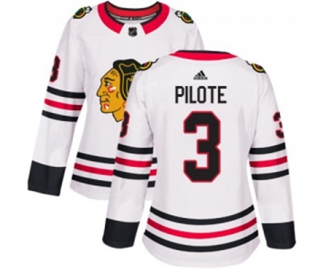 Women Adidas Chicago Blackhawks #3 Pierre Pilote Authentic White Away NHL Jersey