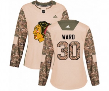 Women Adidas Chicago Blackhawks #30 Cam Ward Authentic Camo Veterans Day Practice NHL Jersey