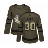 Women Adidas Chicago Blackhawks #30 Cam Ward Authentic Green Salute to Service NHL Jersey