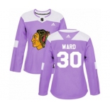 Women Adidas Chicago Blackhawks #30 Cam Ward Authentic Purple Fights Cancer Practice NHL Jersey