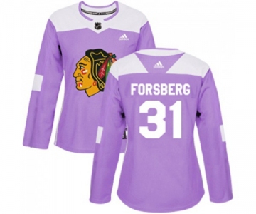 Women Adidas Chicago Blackhawks #31 Anton Forsberg Authentic Purple Fights Cancer Practice NHL Jersey