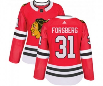 Women Adidas Chicago Blackhawks #31 Anton Forsberg Authentic Red Home NHL Jersey