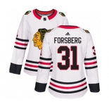 Women Adidas Chicago Blackhawks #31 Anton Forsberg Authentic White Away NHL Jersey