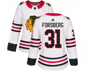 Women Adidas Chicago Blackhawks #31 Anton Forsberg Authentic White Away NHL Jersey