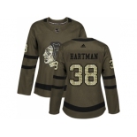 Women Adidas Chicago Blackhawks #38 Ryan Hartman Green Salute to Service Stitched NHL Jersey