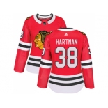 Women Adidas Chicago Blackhawks #38 Ryan Hartman Red Home Authentic Stitched NHL Jersey