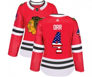 Women Adidas Chicago Blackhawks #4 Bobby Orr Authentic Red USA Flag Fashion NHL Jersey