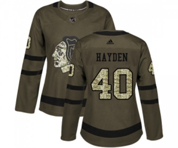 Women Adidas Chicago Blackhawks #40 John Hayden Authentic Green Salute to Service NHL Jersey