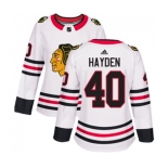 Women Adidas Chicago Blackhawks #40 John Hayden Authentic White Away NHL Jersey