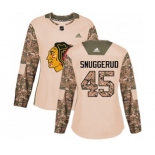 Women Adidas Chicago Blackhawks #45 Luc Snuggerud Authentic Camo Veterans Day Practice NHL Jersey