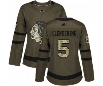 Women Adidas Chicago Blackhawks #5 Adam Clendening Authentic Green Salute to Service NHL Jersey