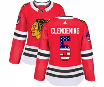 Women Adidas Chicago Blackhawks #5 Adam Clendening Authentic Red USA Flag Fashion NHL Jersey