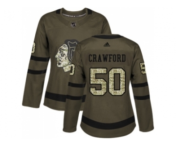 Women Adidas Chicago Blackhawks #50 Corey Crawford Green Salute to Service Stitched NHL Jersey