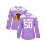 Women Adidas Chicago Blackhawks #50 Corey Crawford Purple Authentic Fights Cancer Stitched NHL Jersey