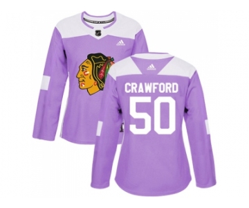 Women Adidas Chicago Blackhawks #50 Corey Crawford Purple Authentic Fights Cancer Stitched NHL Jersey