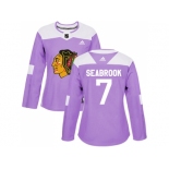 Women Adidas Chicago Blackhawks #7 Brent Seabrook Purple Authentic Fights Cancer Stitched NHL Jersey