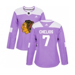 Women Adidas Chicago Blackhawks #7 Chris Chelios Authentic Purple Fights Cancer Practice NHL Jersey